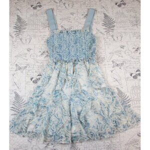 EUC Alice + Olivia Jocelyn Smocked Blue Floral Embroidered Ruffle Mini Dress  2